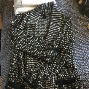 Marisa Christina Cardigan Sweater Black & White Soft Wool Blend Front Pockets